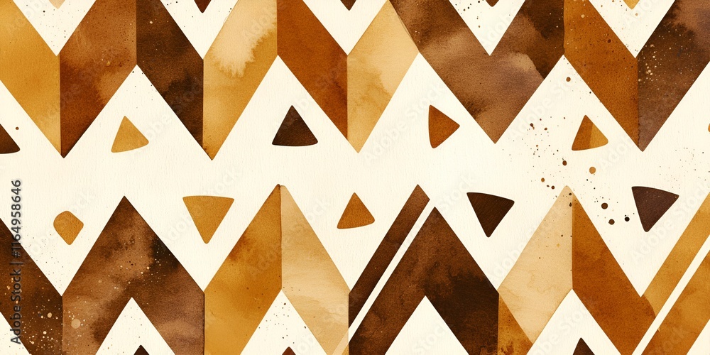 Poster rustic boho watercolor backdrop concept. abstract geometric pattern in warm brown tones with triangl