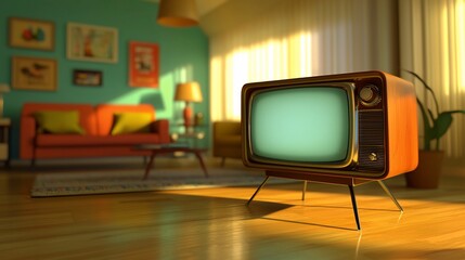 Retro TV in vintage living room.