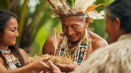 An elder blessing a newlywed couple in a tribal wedding ceremony