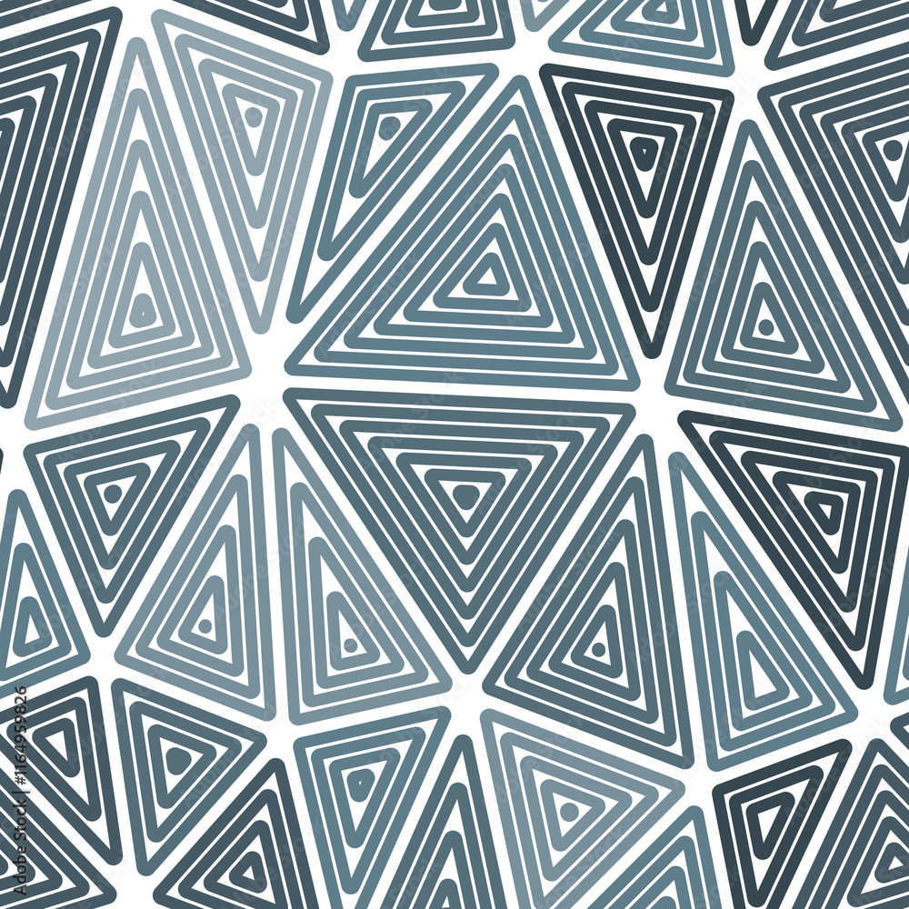 Poster abstract mosaic background. big triangles size. multiple repeated inner triangles. mono tone style. 