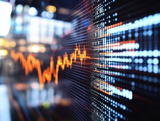 A digital display showing fluctuating financial data with vibrant colors.
