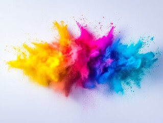 Fototapeta premium A vibrant explosion of colorful powder against a white background.