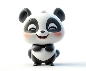 Naklejka premium Adorable cartoon panda bear, happy, smiling, cute, 3D rendering, isolated on white background.