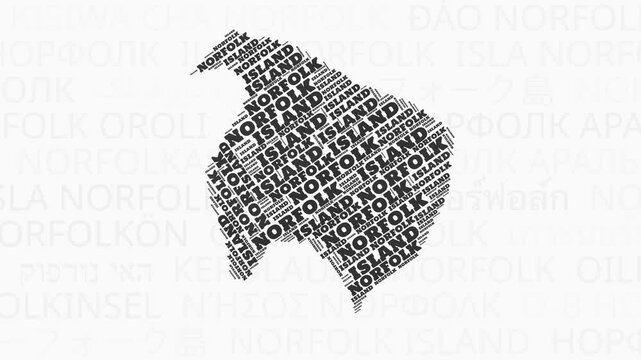 Norfolk Island intro animation. Country with regions illustration video. Background with country names in various languages. Regions of Norfolk Island animation. Elegant video.