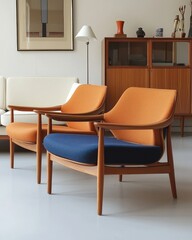 Stylish Mid-Century Modern Chairs in a Chic Living Room Setting with Warm Colors and Elegant Design Elements for Contemporary Home Aesthetic