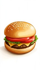 Scrumptious Cheeseburger Illustration: A mouthwatering depiction of a classic burger.