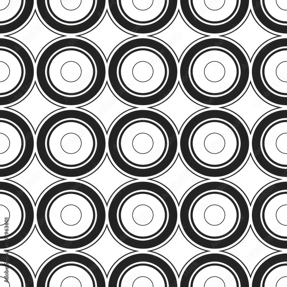 Poster a repeating pattern of concentric circles in black and white, suitable for graphic design.