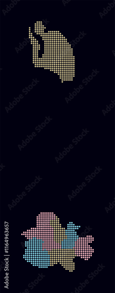 Poster antigua and barbuda dotted map. digital style map of the country on dark background. antigua and bar