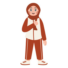 Hijab Girl Holding Indonesian Flag. indonesian Independence Day Celebration. Vector Character Illustration