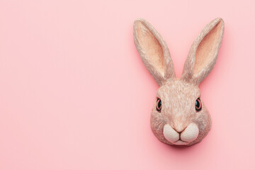 Obraz premium Creative layout featuring an easter bunny head on a vibrant pink backdrop, offering ample copy space for text or design elements