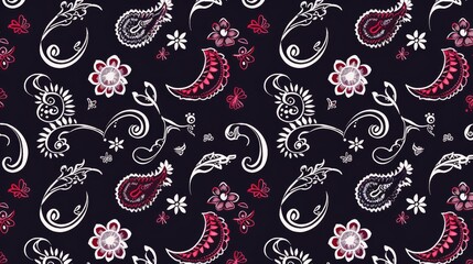 Fototapeta premium A decorative fabric pattern featuring floral and paisley designs in vibrant colors.