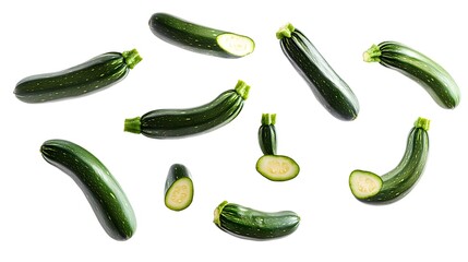 Falling Zucchini isolated on a white background