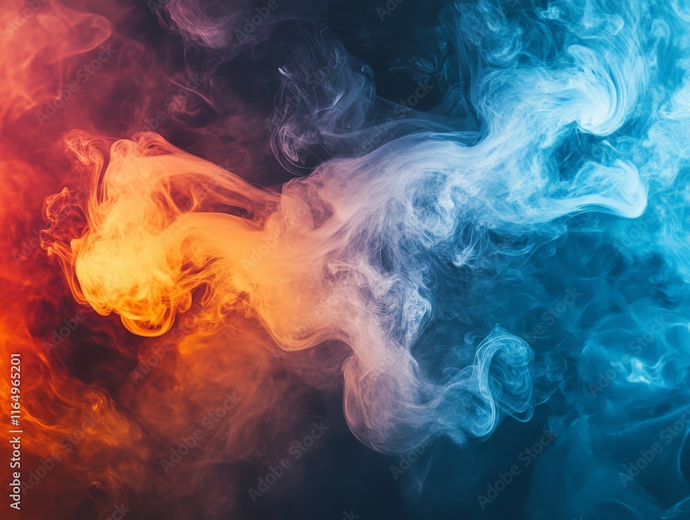Poster Abstract smoke patterns in vibrant colors of orange and blue create a dynamic visual effect.