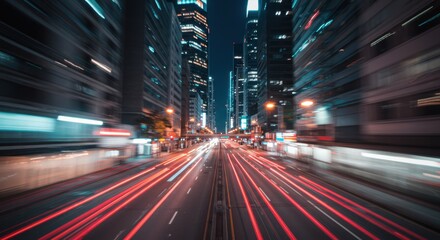 Naklejka premium Vibrant night cityscape with blurred lights on busy urban street