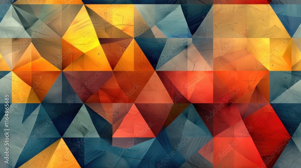 Poster a vibrant abstract composition of colorful triangles creating a dynamic visual texture.