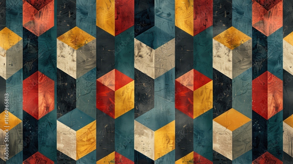 Aufkleber geometric pattern featuring colorful cubes in a textured design.