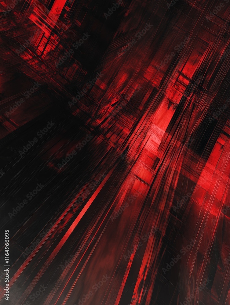 Poster abstract red geometric patterns create a sense of depth and movement.