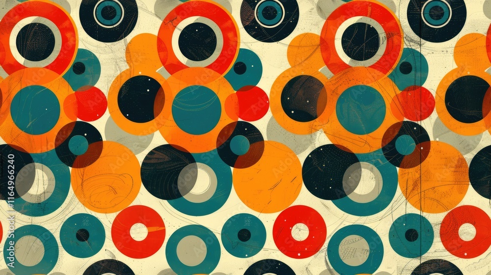 Poster a vibrant pattern of circles in various colors creating a dynamic visual effect.