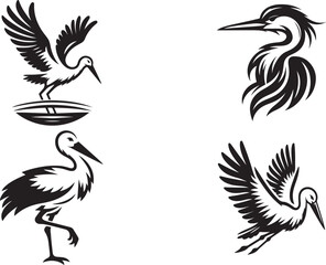 Pelican, Heron, Flamingo, Stork bird icon vector art