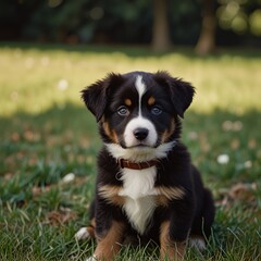 Fototapeta premium A cute brown puppy with a distinctive white patch on its face