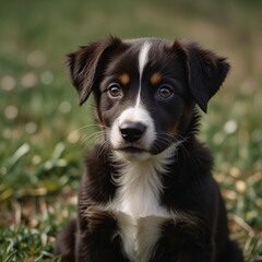 Fototapeta premium A cute brown puppy with a distinctive white patch on its face