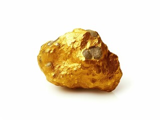 Bright Golden Nugget on White Background with Textured Surface Highlighting Natural Features of Precious Metal