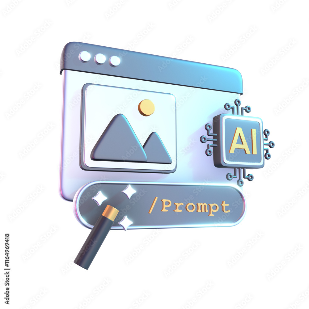 Fototapete artificial intelligence visual prompt 3d icon design