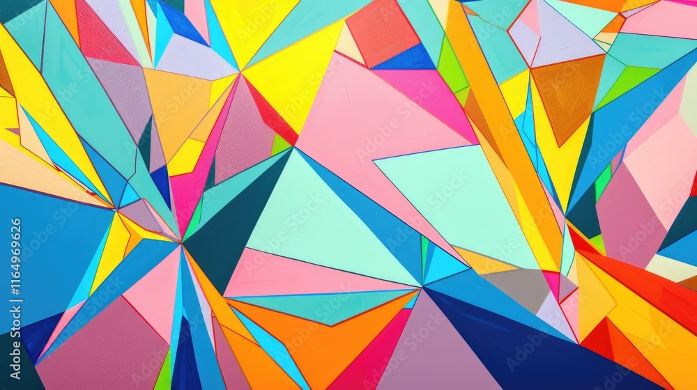 Poster a vibrant abstract composition featuring colorful geometric shapes and patterns.