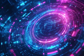 Obraz premium Futuristic Digital Design with Neon Glow, Geometric Patterns, and Technology