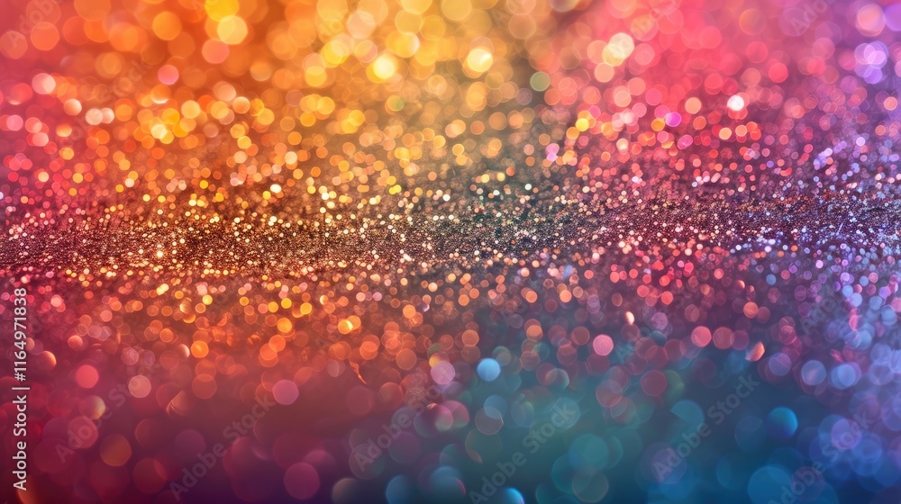 Poster a vibrant abstract background filled with colorful bokeh and glittering particles.