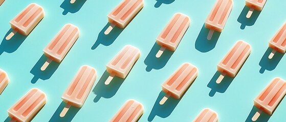 Obraz premium Peach popsicles pattern on blue background.