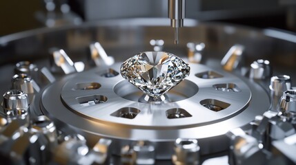 Exquisite diamond cutting process showcased with precision, highlighting jewelry craftsmanship and brilliance. Discover premium gemstone polishing techniques today.