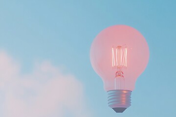 Pink lightbulb glowing against a pastel sky.