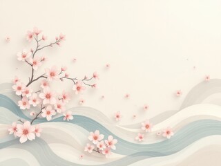 Naklejka premium Abstract cherry blossom pattern with a soft color palette, creating a delicate and serene design, suitable for spring or nature-themed projects.