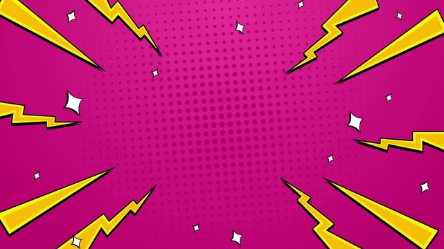 comic design with bursts of dynamic explosions in action background composition seamless 4k video background motion pop art design