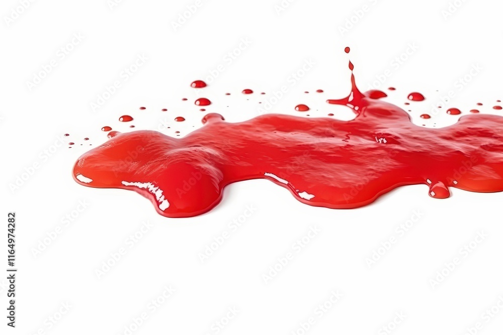 Aufkleber isolated splashes of bright red ketchup on a white background with dripping effect ideal for culinar