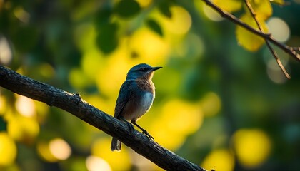 Obraz premium Serene Bluebird on Branch, Nature's Peaceful Moment