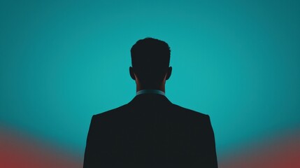 Business leader silhouette connecting in digital landscape: networking, mindset, and global influence