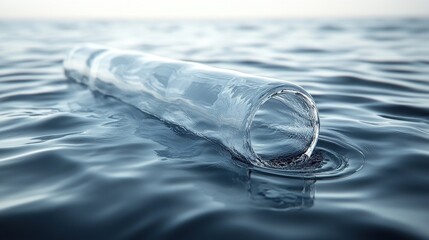 [Bathroom bath waterproof] Abandoned plastic bottle floating on calm ocean waters with distant horizon