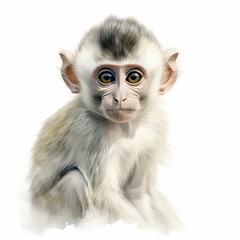 A baby monkey with a yellow face and white fur