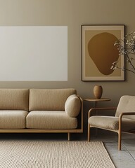 Stylish Modern Living Room Featuring Patterned Sofa, Minimalist Design Elements, and Abstract Art for a Contemporary Home Ambiance and Comfort.