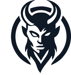 Devil's head silhouette logo in flat style	
