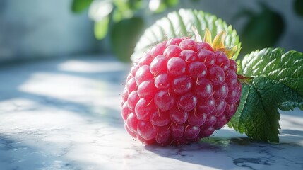 Healthy and fresh raspberry against a clean backdrop, perfect for food blogs or advertisements.