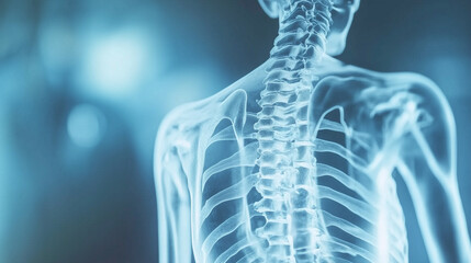 X-ray image of human skeleton showcasing detailed bone structure, illustrating medical anatomy and health diagnostics in a clinical setting