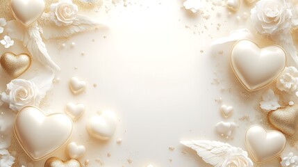 Fototapeta premium Elegant White Hearts Roses and Wings Design