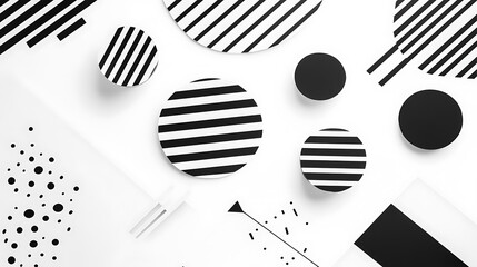 Modern Black and White Geometric Patterns with Circles and Stripes for Stylish Designs