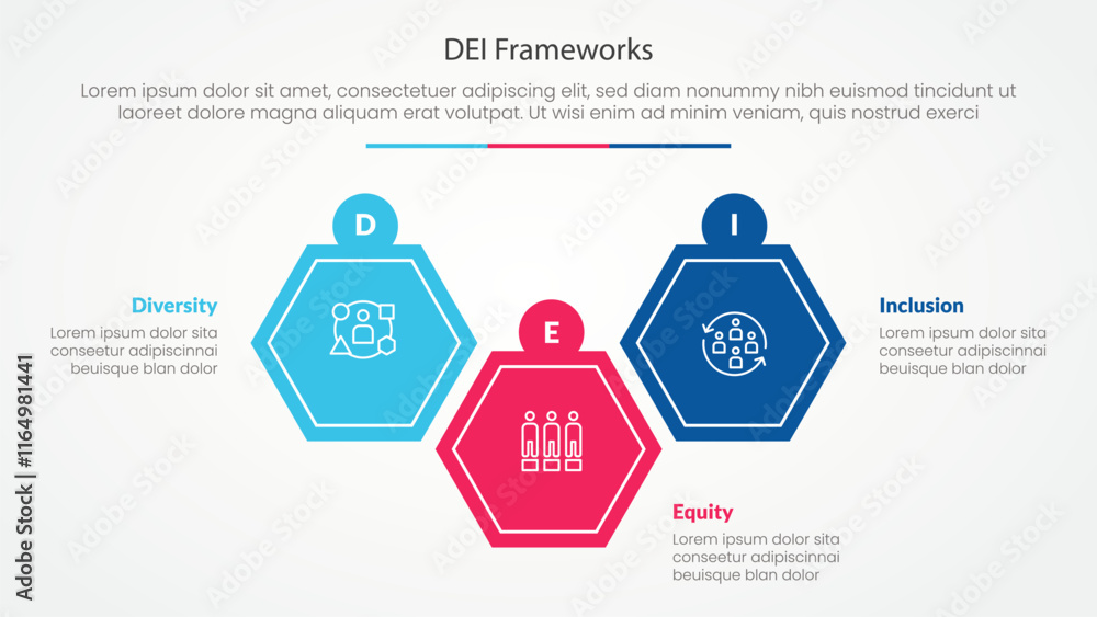 Aufkleber dei frameworks infographic concept for slide presentation with hexagon shape up and down with 3 poin