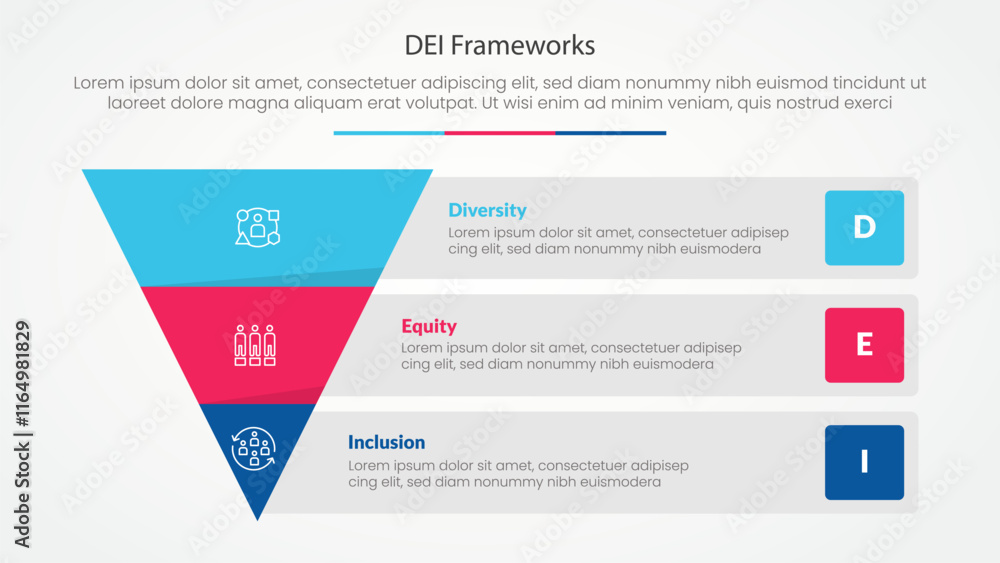 Wall mural dei frameworks infographic concept for slide presentation with reverse pyramid and rectangle box con