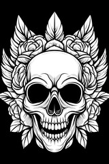 Obraz premium A skull with flowers and leaves surrounding it