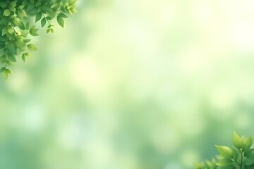 Fresh Spring Green Leaves Border with Soft Bokeh Background, Natural Frame, Eco-friendly Nature Backdrop for Environmental Themes and Wellness Designs
